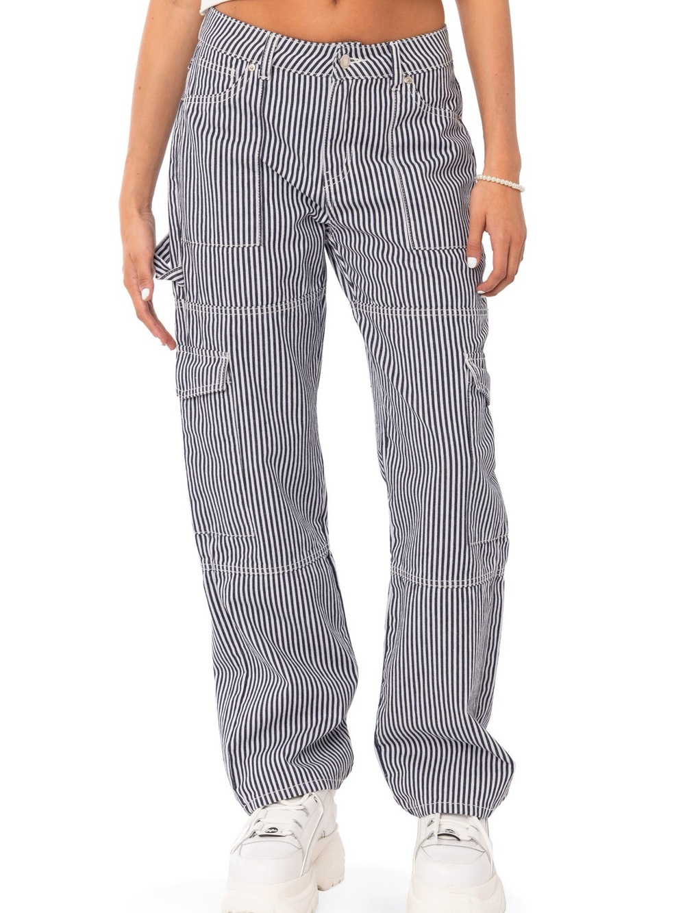 Edikted Stripe Out Cargo Pants M Black White Striped